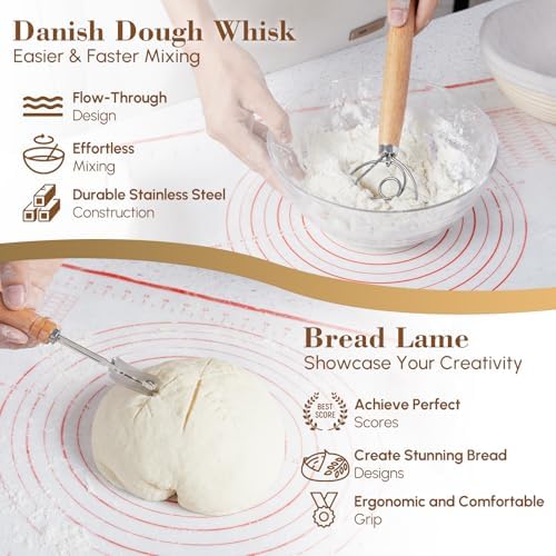 17 Pieces Banneton Bread Proofing Basket Set - 9 inch Round and