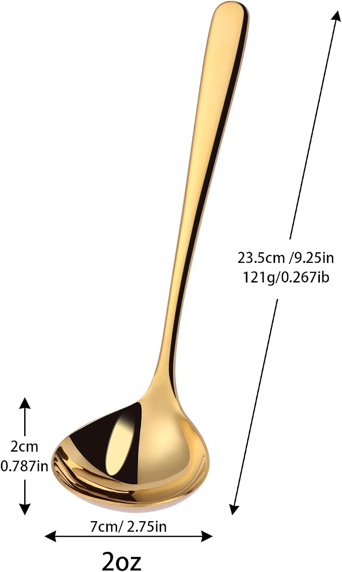 9.5 Inch Gold Ladle Spoons SUS304 Stainless Steel Soup Ladle 2 oz. Gravy Sauce - Image 3