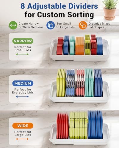 EVERIE Expandable Food Container Lid Organizer, 8 Dividers