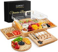 CAWIU Large Bamboo Charcuterie Board Set with Lid, Drawers, Cream