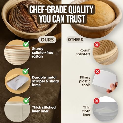 Banneton Bread Proofing Basket Set, 2 Round 9-Inch Baskets