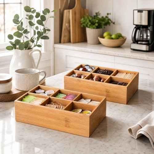 Dicunoy 2 Pack Bamboo Tea Bag Organizers, Wood Tea Bag Storage for
