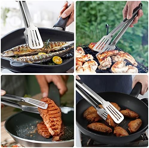 Tongs for Cooking, Set of 2 Metal Spatula Tongs for Grilling, Black