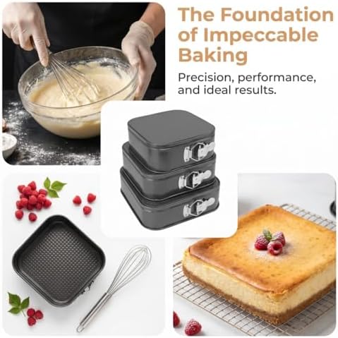 3 Pcs Springform Cake Pan Set, Nonstick Leakproof Square Cheesecake