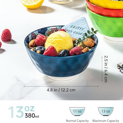HENXFEN LEAD Ceramic Snack, Dessert Bowls Set of 6-12 Oz Colorful