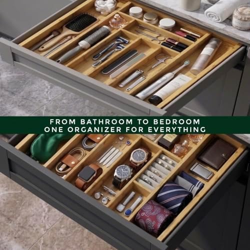 Bamboo Drawer Organizer, Expandable 8-Slot Silverware & Utensil Tray