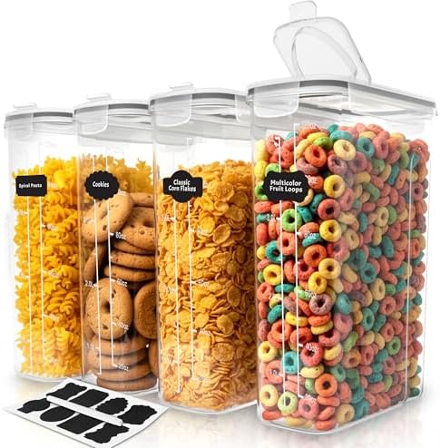 Utopia Kitchen Cereal Containers Storage Set with Lids, 4 Pack, 4L, Clear
