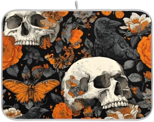 OTVEE Macabre Butterfly Art Dish Drying Mat for Kitchen Counter