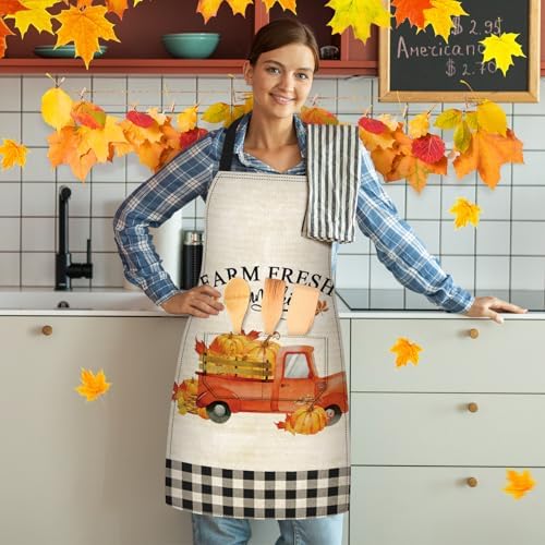 6 Pcs Thanksgiving Fall Kitchen Aprons with Pockets, Vivid