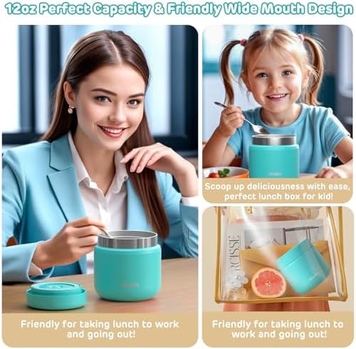 JSCARES 12oz Kids Insulated-Food-Jars for Hot-Food, Wide Mouth Soup