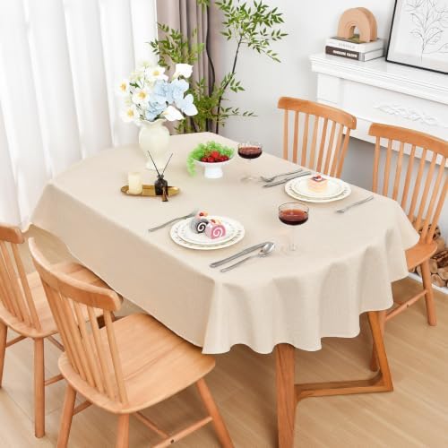 Wolkemer Oval Tablecloth 60 x 84 Inches Faux Linen Water Resistant