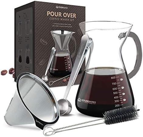 Pour Over Coffee Maker Set - 34 oz Large Borosilicate Glass Carafe