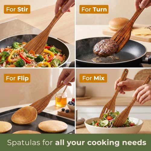Wooden Spatula for Cooking, 2pcs Acacia Wood Utensils Set for Nonstick