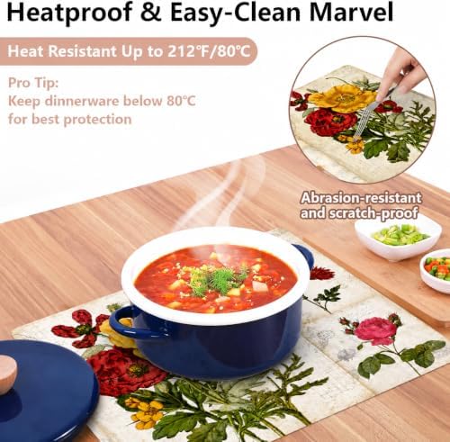 Vinyl Rectangular Placemats Set of 4 - Non Slip Place Mats Ideal for