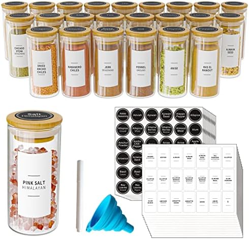 SpaceAid 24 Pcs Spice Jars with Bamboo Lids and Labels, Empty 4oz
