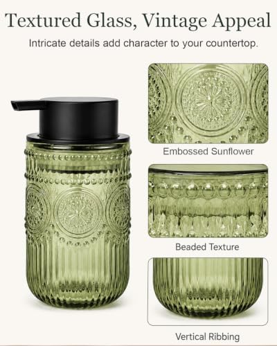 Foaming Soap Dispenser, Vintage Embossed Glass Foam Soap Dispenser