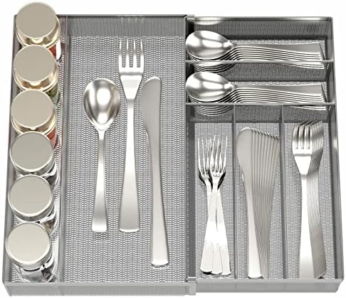 JANE EYRE Expandable Utensil Drawer Organizer, Silver