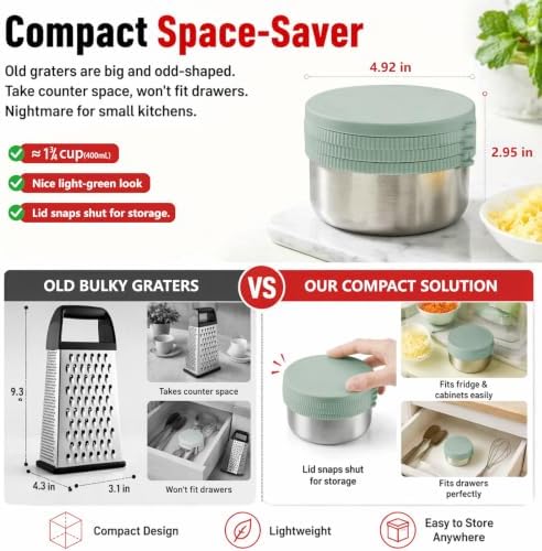 Box Cheese Grater with Container, Light Green