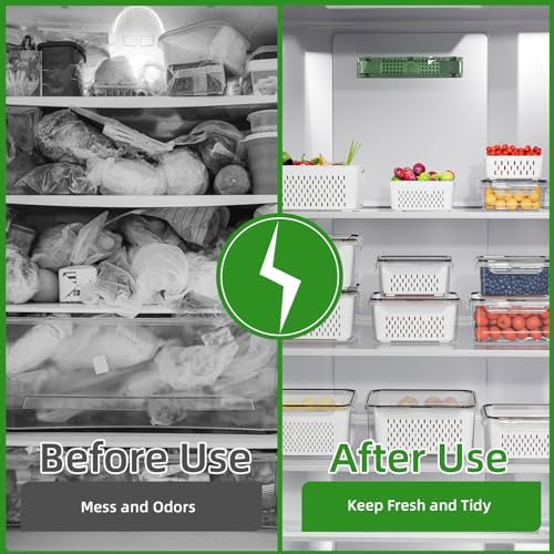 KEMETHY 5 Pack Fruit Storage Containers for Fridge with Removable