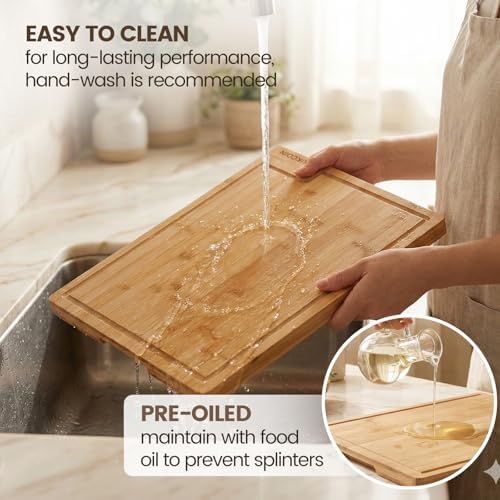 Kikcoin Bamboo Cutting Boards for Kitchen Set of 3, Extra Large Wood