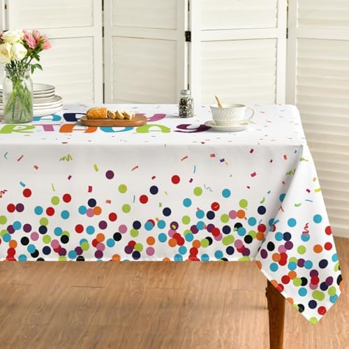 Horaldaily Happy Birthday Tablecloth, White, 60x84 Inch Rectangular