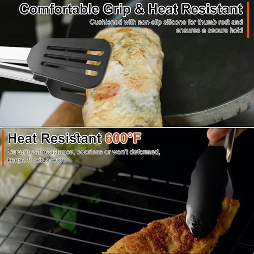 4 PCS Kitchen Tongs with Silicone Tips, 9" & 12"
