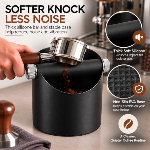 Salomayes Espresso Knock Box, Steel Coffee Grounds Bin with Silicone