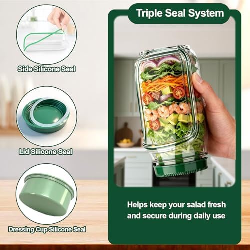 Salad Jar with Side Opening,33.8oz Portable Mason Jars with Dressing