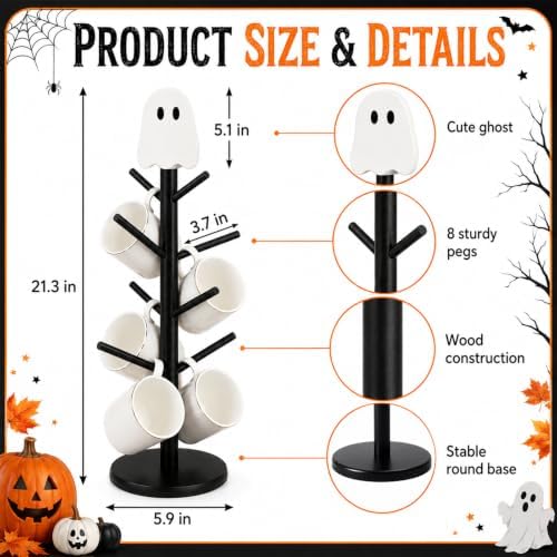 AnyDesign Halloween Ghost Mug Holder Tree with 8 Hooks