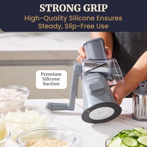 Elite Gourmet Rotary Cheese Grater, 3 Stainless Steel Blades