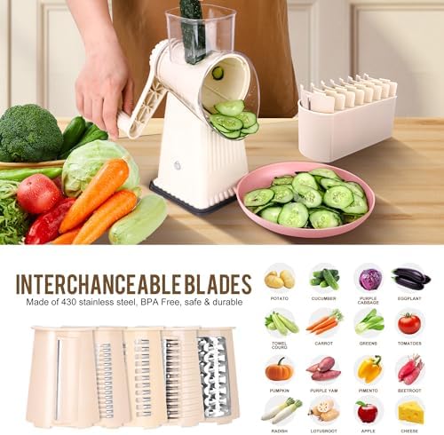 Rotary Cheese Grater with 5 Blades, Off-white