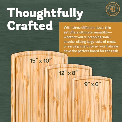 Bambüsi Bamboo Cutting Board Set & Mineral Oil - 3-Piece Wood Cutting