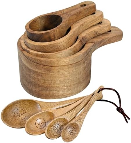 Wooden Measuring Cups and Spoons Set - Eco-Friendly Solid Acacia Wood