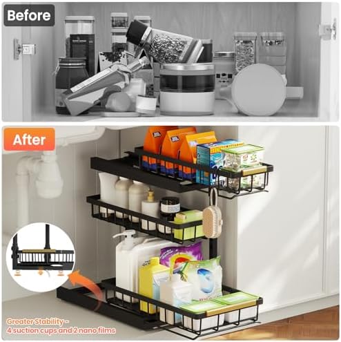 2 Pack 3 Tier Under Sink Organizer for Bathroom and Kitchen