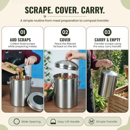 Epica Kitchen Compost Bin for Kitchen Countertops, 1.3 Galllon