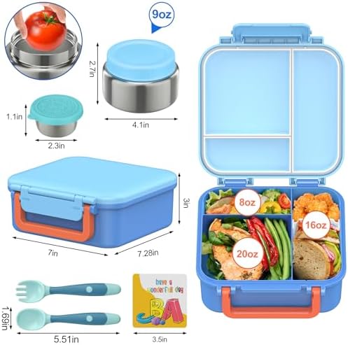 Kids Bento Lunch Box with 9oz Soup Thermo, 4 Compartments
