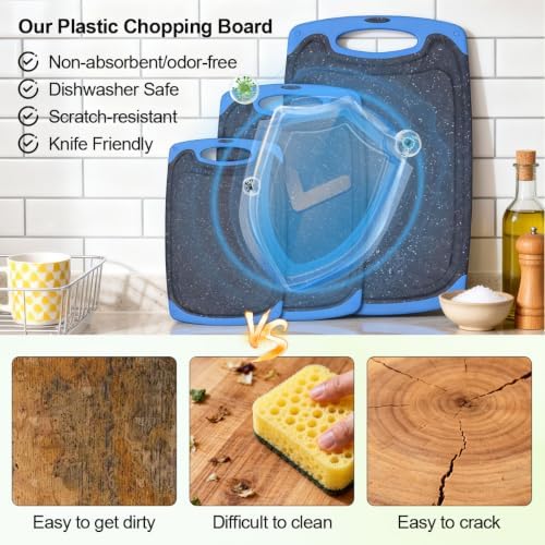 Viretang Non Slip Cutting Board Set For Kitchen, 3 Pieces, Dishwasher