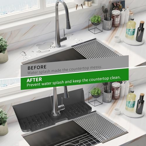 17” x 5.5” Silicone Faucet Handle Drip Catcher Tray Mat, Silicone