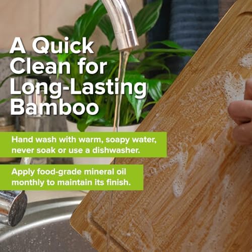 Bamboo Chopping Board, Durable Chopping Board Bamboo with Deep Juice