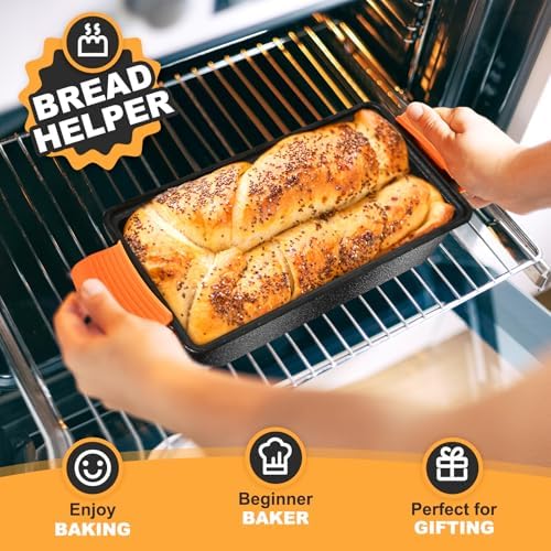MSJGA 9×5 Inch Cast Iron Loaf Pans with Lid for Bread Baking, 2 In 1