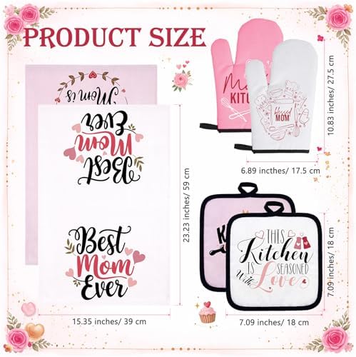 6 Pcs Mothers Day Oven Mitts Pot Holder Kitchen Towels Gloves