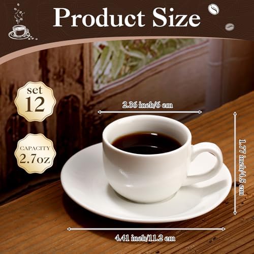 Maxdot 12 Set 2.7 OZ Porcelain Espresso Cups and Saucers White