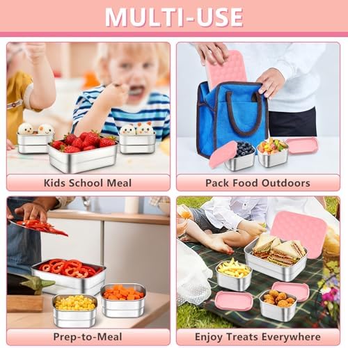TeamFar Stainless Steel Lunch Box, Food Snack Bento Containers, Pink