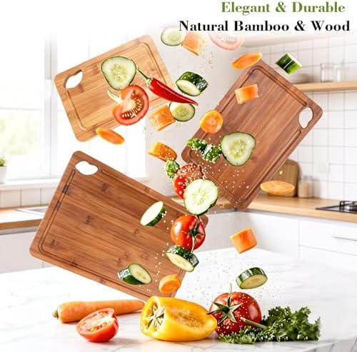 Bamboo Cutting Board 4-Piece Set,Deep-Carbonized Reversible
