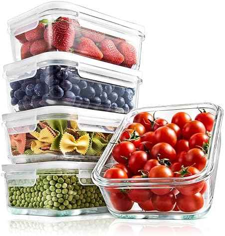 NutriChef 5-Piece 30 oz Glass Meal Prep Containers with Locking Lids
