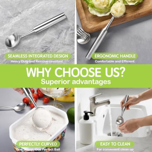 Ice Cream Scoop, 7.9 inches One-Piece Design Stainless Steel Scooper