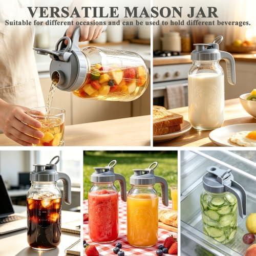 Mason Jar Pitcher with Lid 64oz Airtight&Leak-Proof Glass Iced Tea