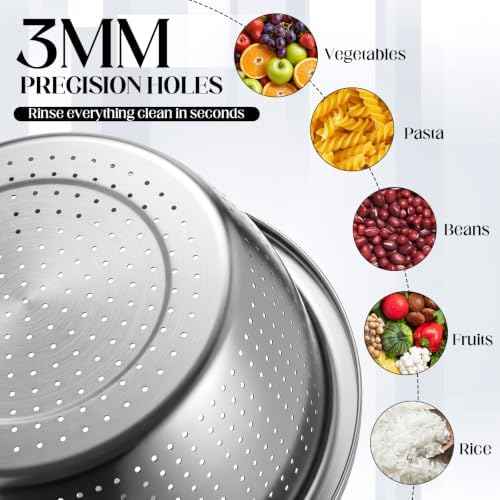 Hushee 5 Pcs Stainless Steel Colander Set with Self-draining Base, 5 Size