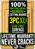 HEALTHIEST Glue-Free Surface Organic Bamboo Wood Cutting Board 3-Piece
