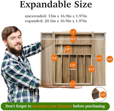 Kiasthome Acacia Wood Kitchen Silverware Drawer Organizer, Expandable